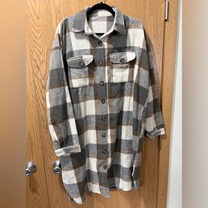 Plaid Button-Up Trench Coat